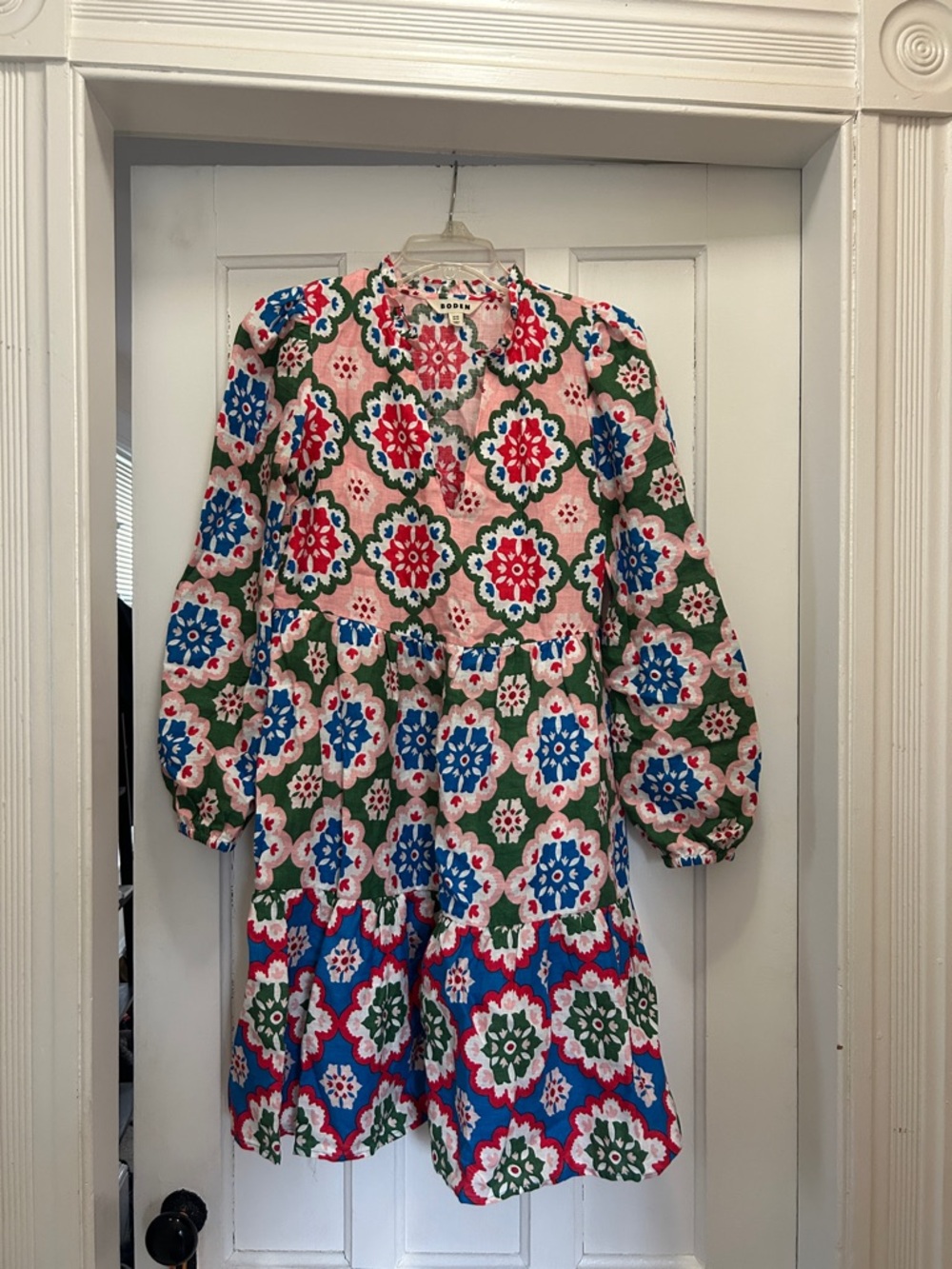 Boden Pink Floral Medallion Top with Blue & Green Accents